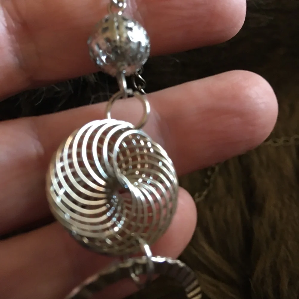 Silver tone tiered gray pearl bead long necklace